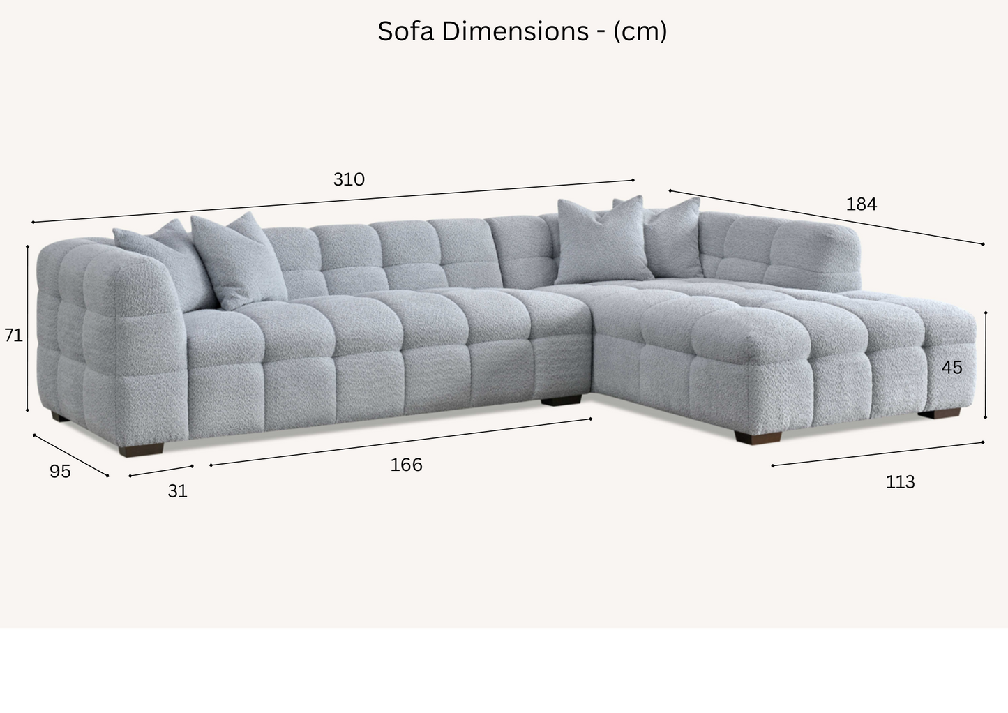 Aluxo Tribeca Corner Sofa in Oatmeal Boucle Fabric