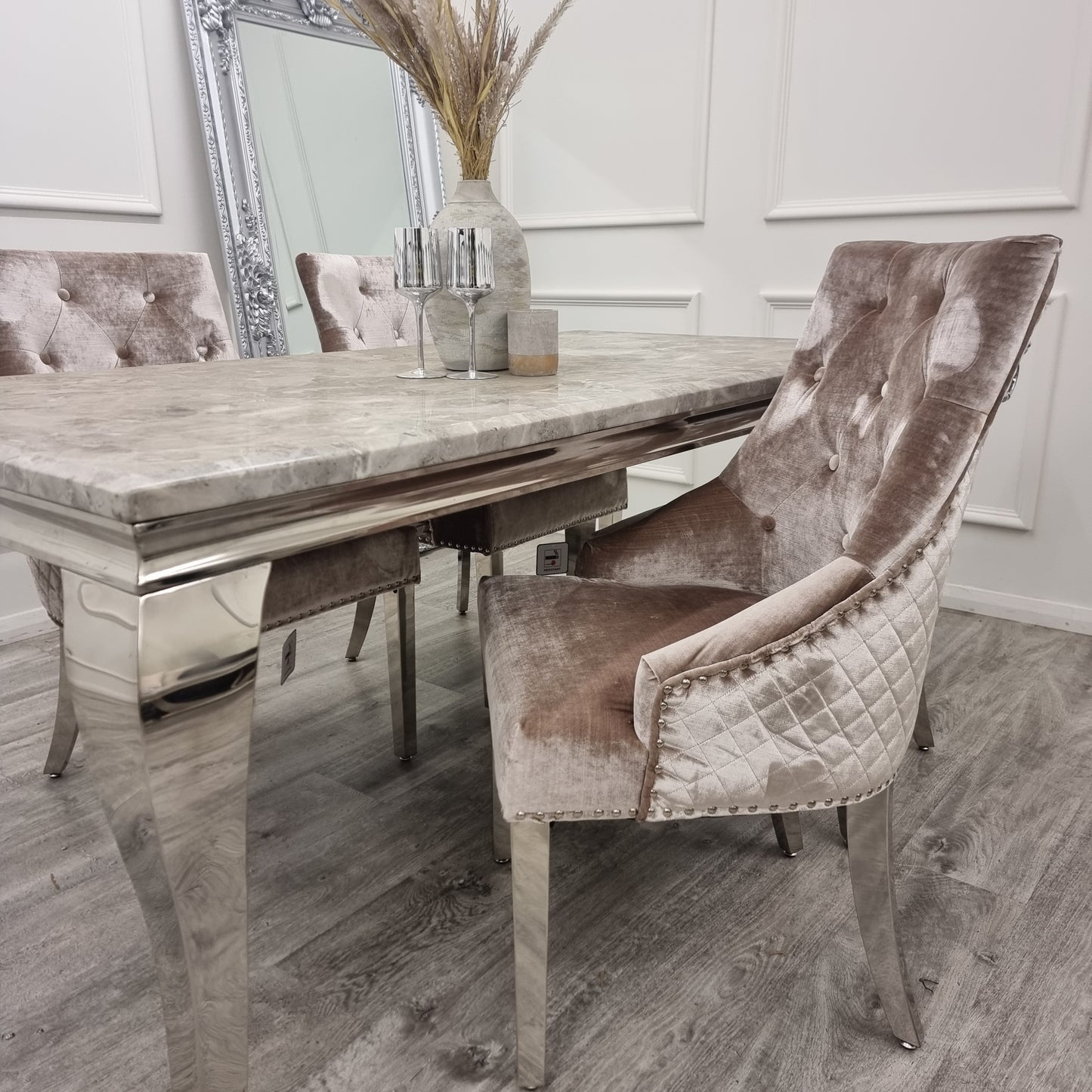 Bentley Chrome Dining Chair Dark Grey Light Grey Beige Black