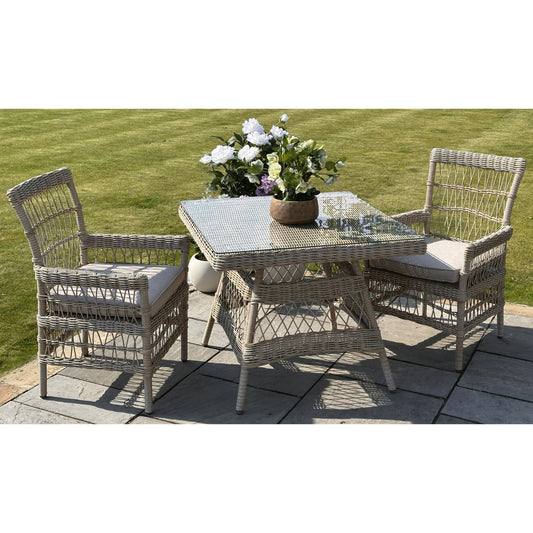 Provence Collection Outdoor 4 Seater Dining Set - Rattan. Olefin Fabric Cushions