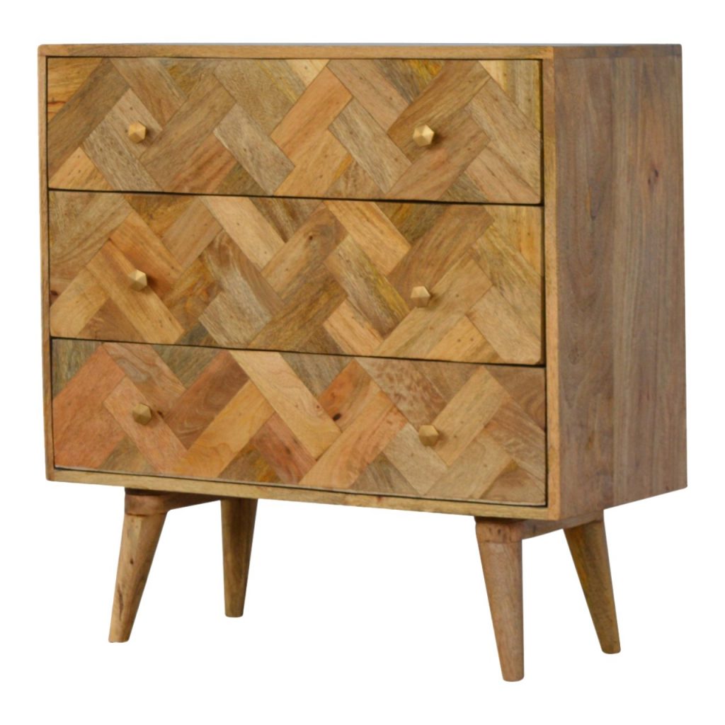 3 Drawer Zig-Zag Patterned Patchwork Chest 100% Solid Mango Wood