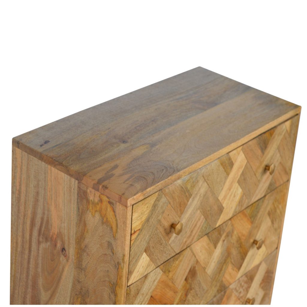 3 Drawer Zig-Zag Patterned Patchwork Chest 100% Solid Mango Wood