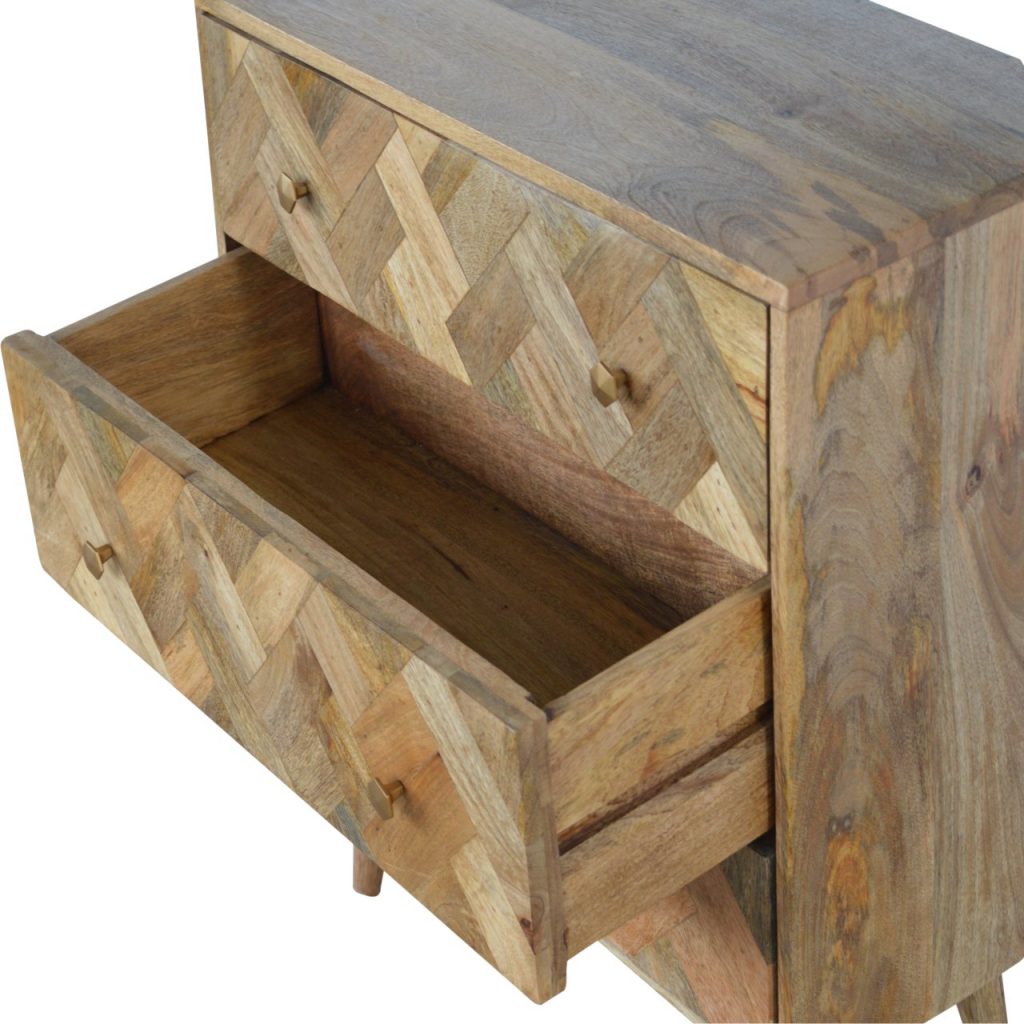 3 Drawer Zig-Zag Patterned Patchwork Chest 100% Solid Mango Wood