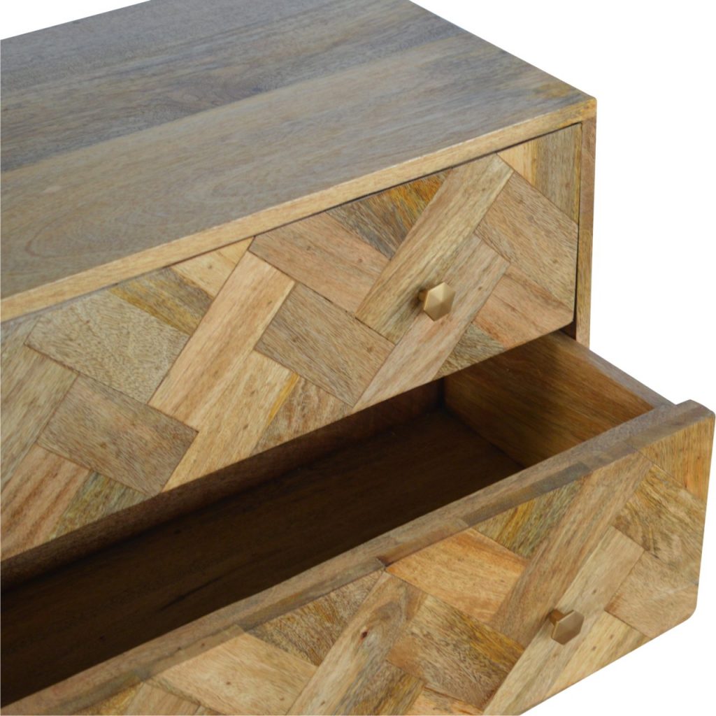 3 Drawer Zig-Zag Patterned Patchwork Chest 100% Solid Mango Wood