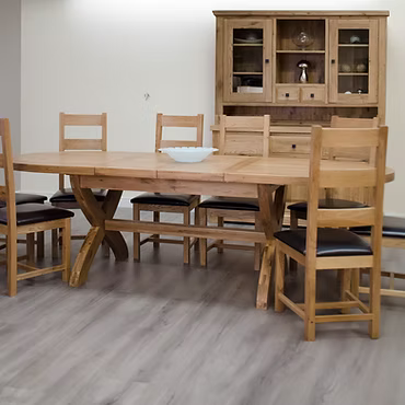 Deluxe X-Leg Oval Extending Table. 100% Solid Oak