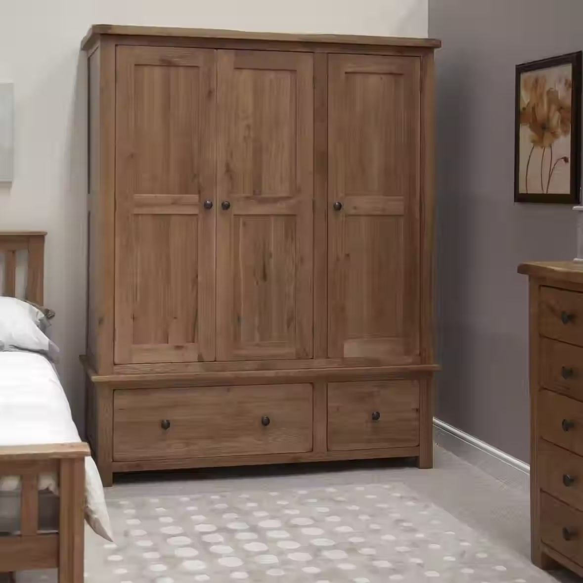 Rustic Oak Triple Wardrobe. Premium Oak