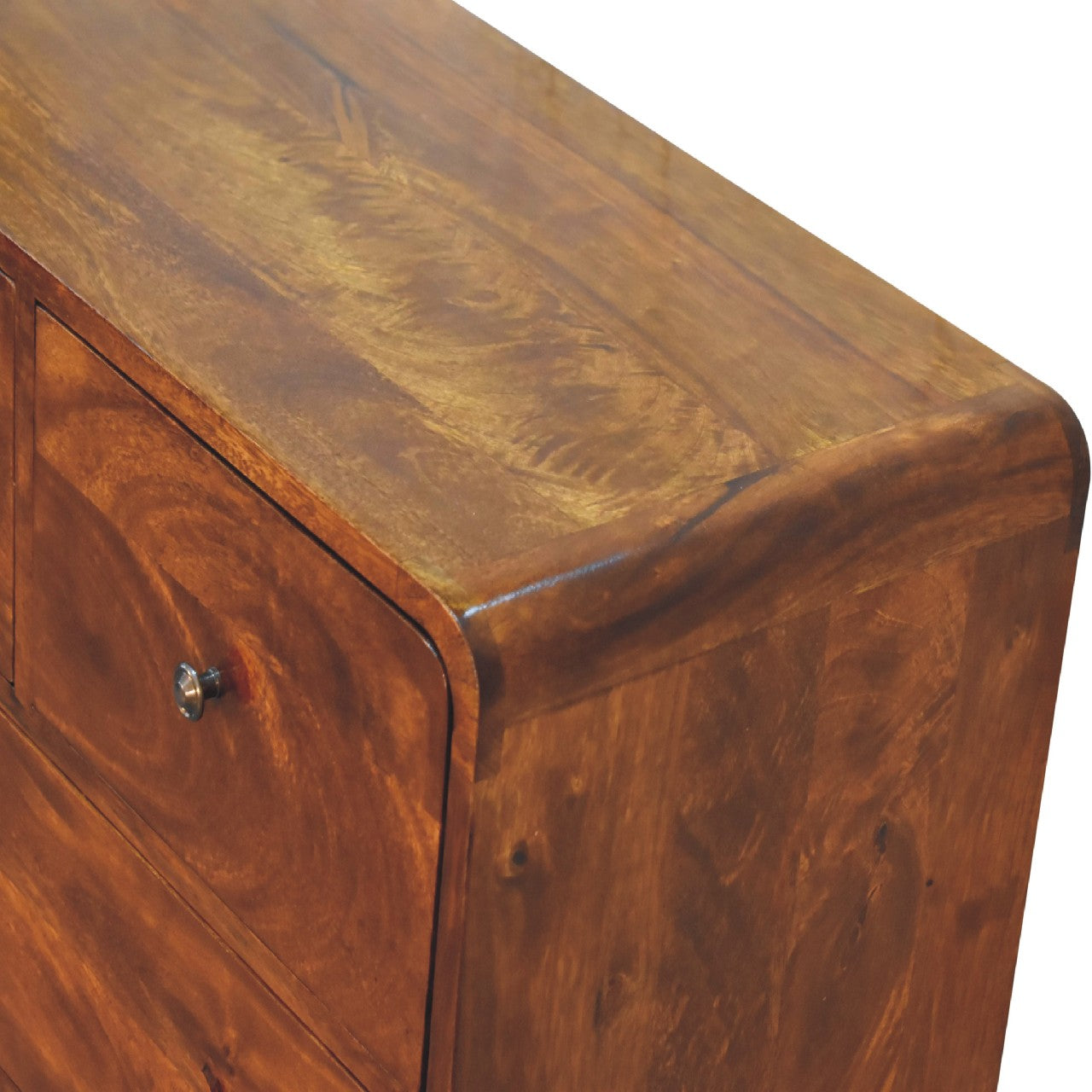 5 Drawer Curved Chestnut Chest. 100% Solid Mango Wood