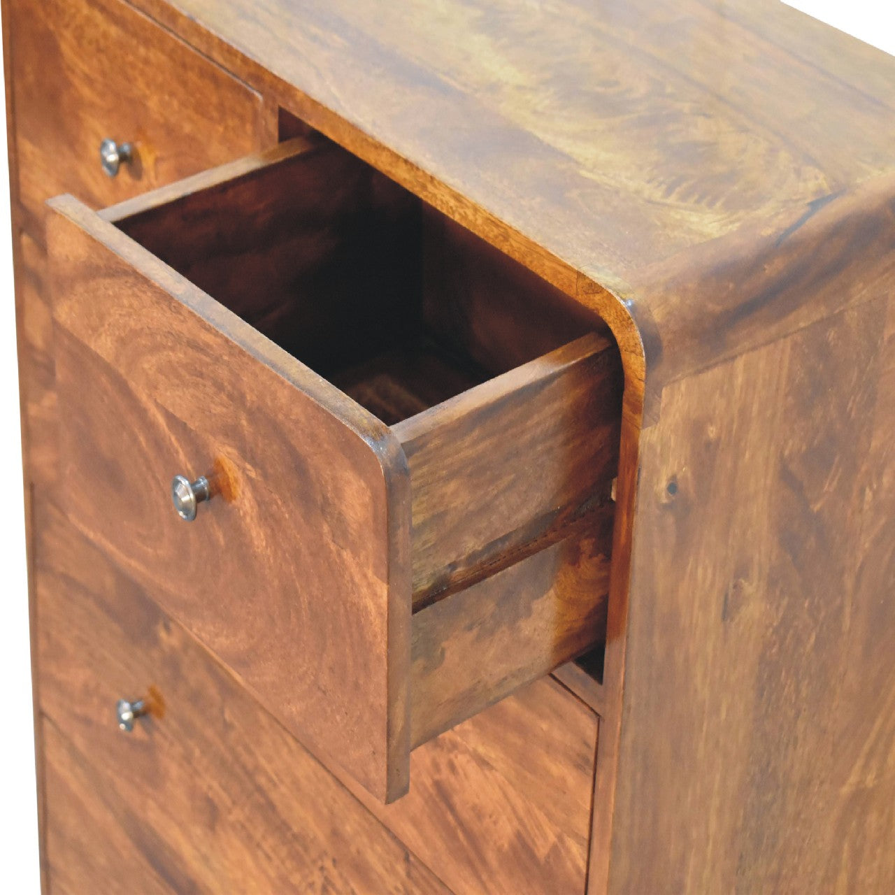 5 Drawer Curved Chestnut Chest. 100% Solid Mango Wood