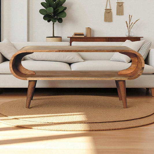 Amaya Nordic Style Oak-ish Coffee Table 100% Solid Mango Wood