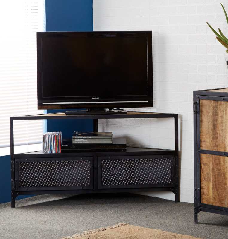 Ascot Corner TV Unit. Metal and Solid Wood Construction