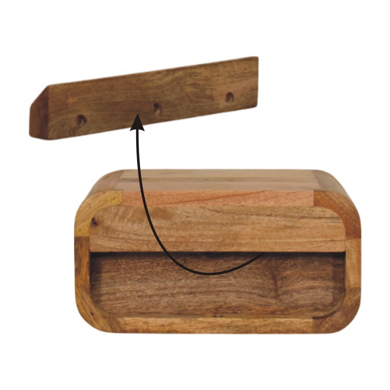 Avora Mini Wall-Mounted Oak-ish Nightstand. 100% Solid Mango Wood