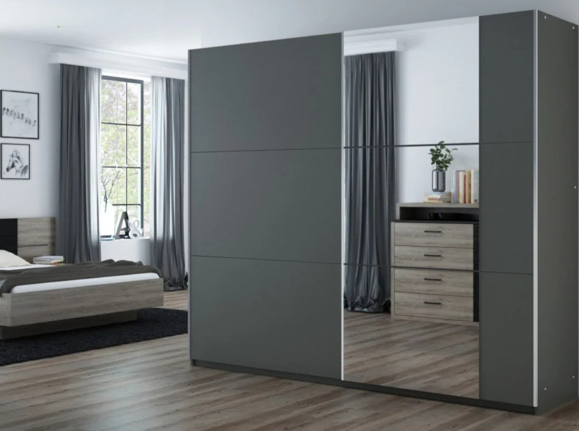 Bastia 250cm Sliding Door Wardrobe in White Matt or Grey Matt
