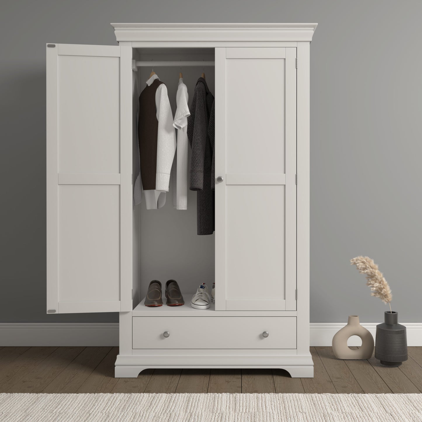 Bordeaux 2 Door Wardrobe Pebble Grey or Ivory