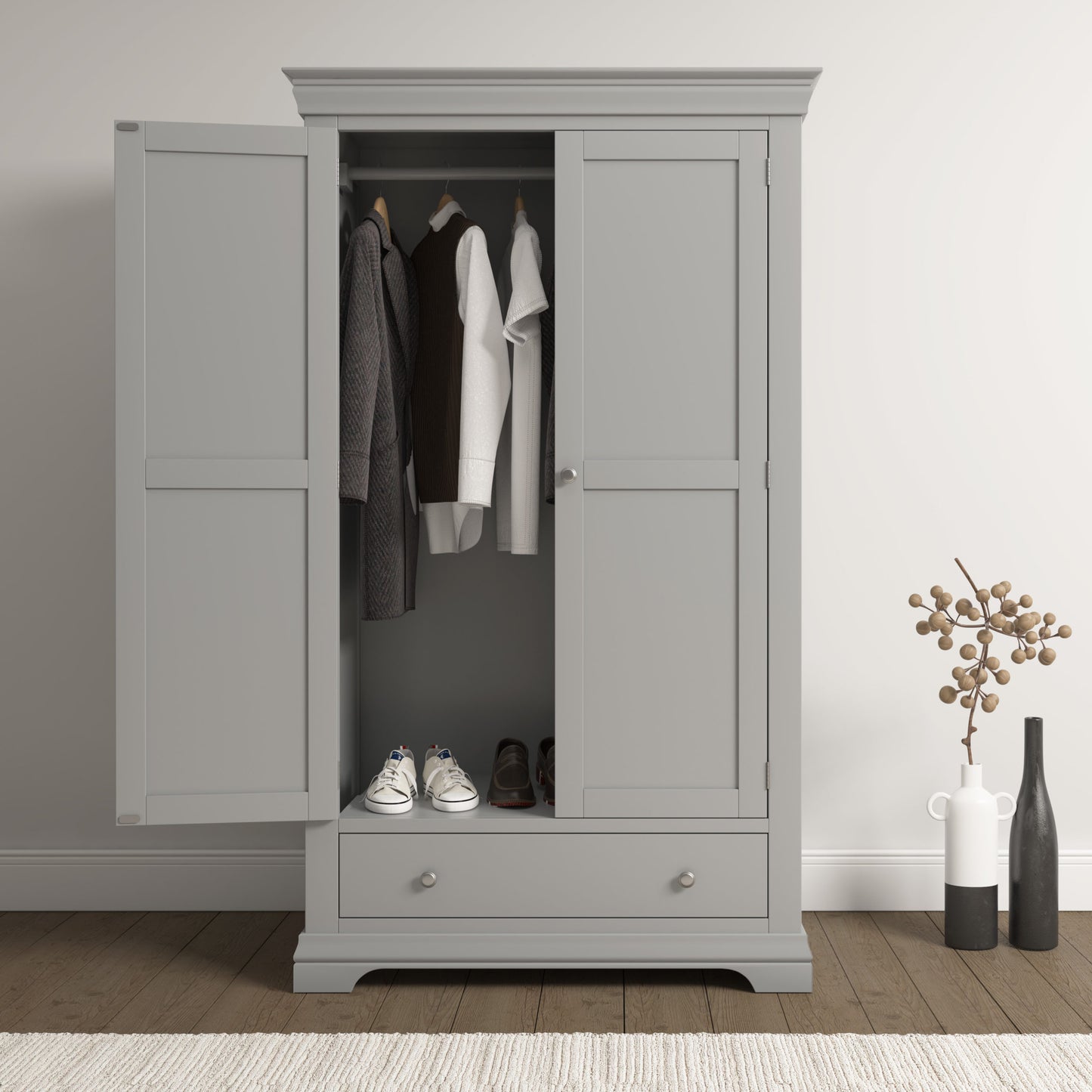 Bordeaux 2 Door Wardrobe Pebble Grey or Ivory