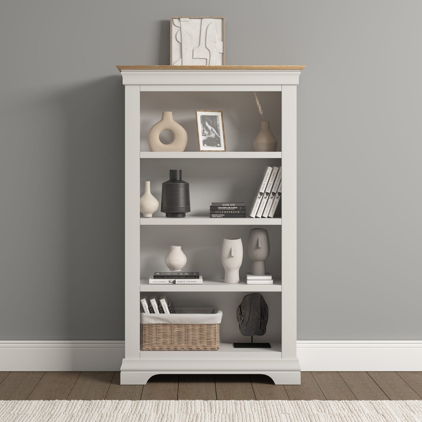 Bordeaux Bookcase Pebble Grey/Oak or Ivory/Oak