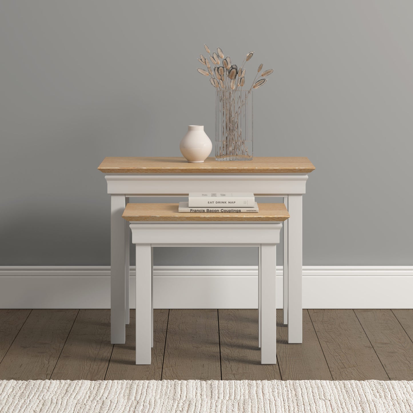 Bordeaux Nest of 2 Tables Ivory/Oak Pebble Grey/Oak
