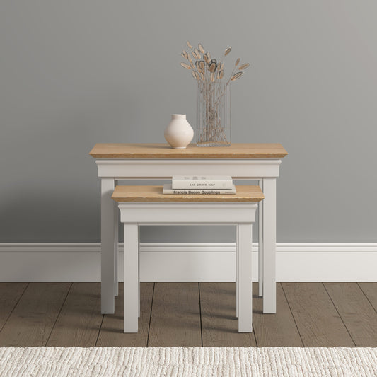 Bordeaux Nest of 2 Tables Ivory/Oak Pebble Grey/Oak