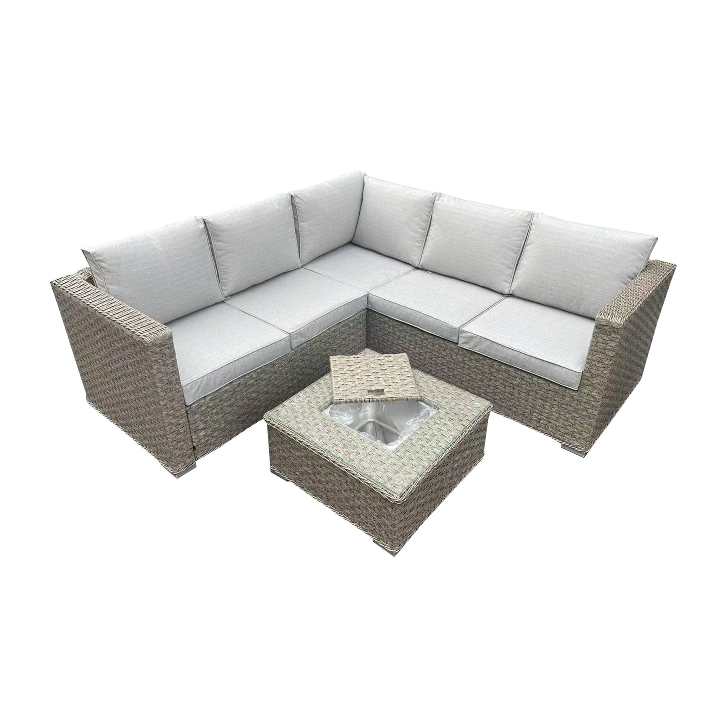 Rattan Corner Sofa Set with Ice Bucket. Brown or Grey