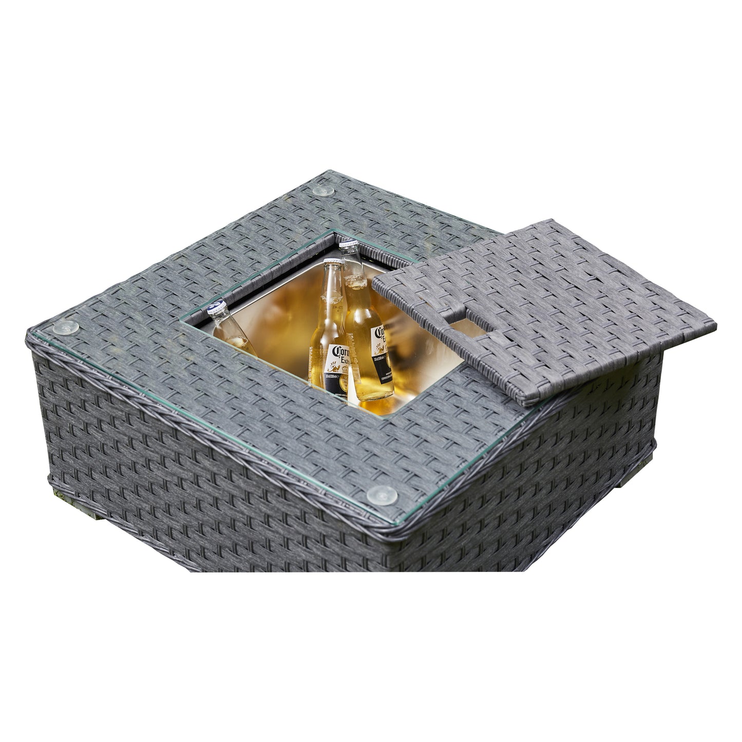 Rattan Corner Sofa Set with Ice Bucket. Brown or Grey