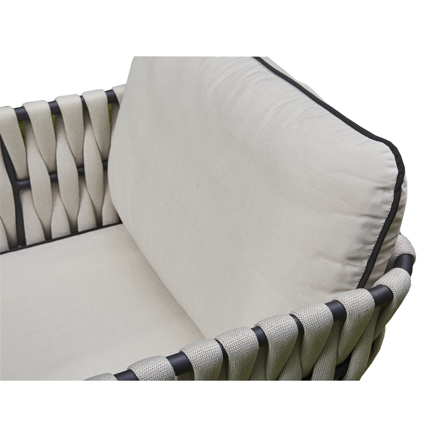 Grey Aluminium and Rope 4 Piece Outdoor Set - 3 Seat Sofa, 2 Chairs, Coffee Table