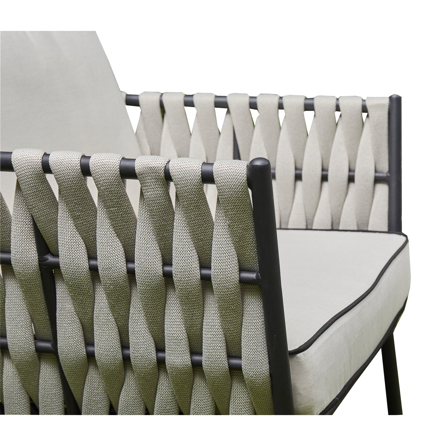 Grey Aluminium and Rope 4 Piece Outdoor Set - 3 Seat Sofa, 2 Chairs, Coffee Table