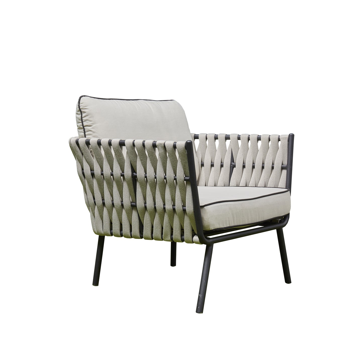 Grey Aluminium and Rope 4 Piece Outdoor Set - 3 Seat Sofa, 2 Chairs, Coffee Table