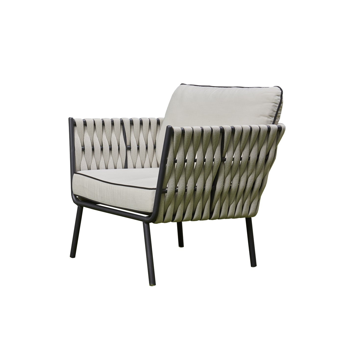 Grey Aluminium and Rope 4 Piece Outdoor Set - 3 Seat Sofa, 2 Chairs, Coffee Table