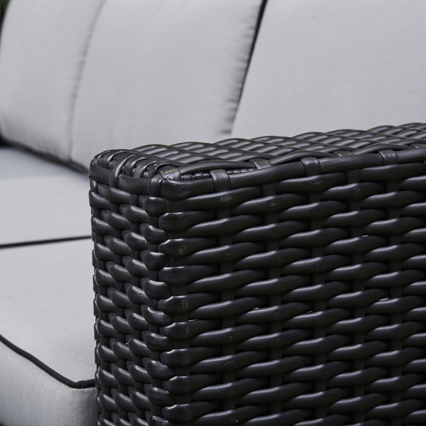 Black Rattan Firepit Corner Sofa Dining Set – Outdoor Garden Furniture with Glass Table and Cushions