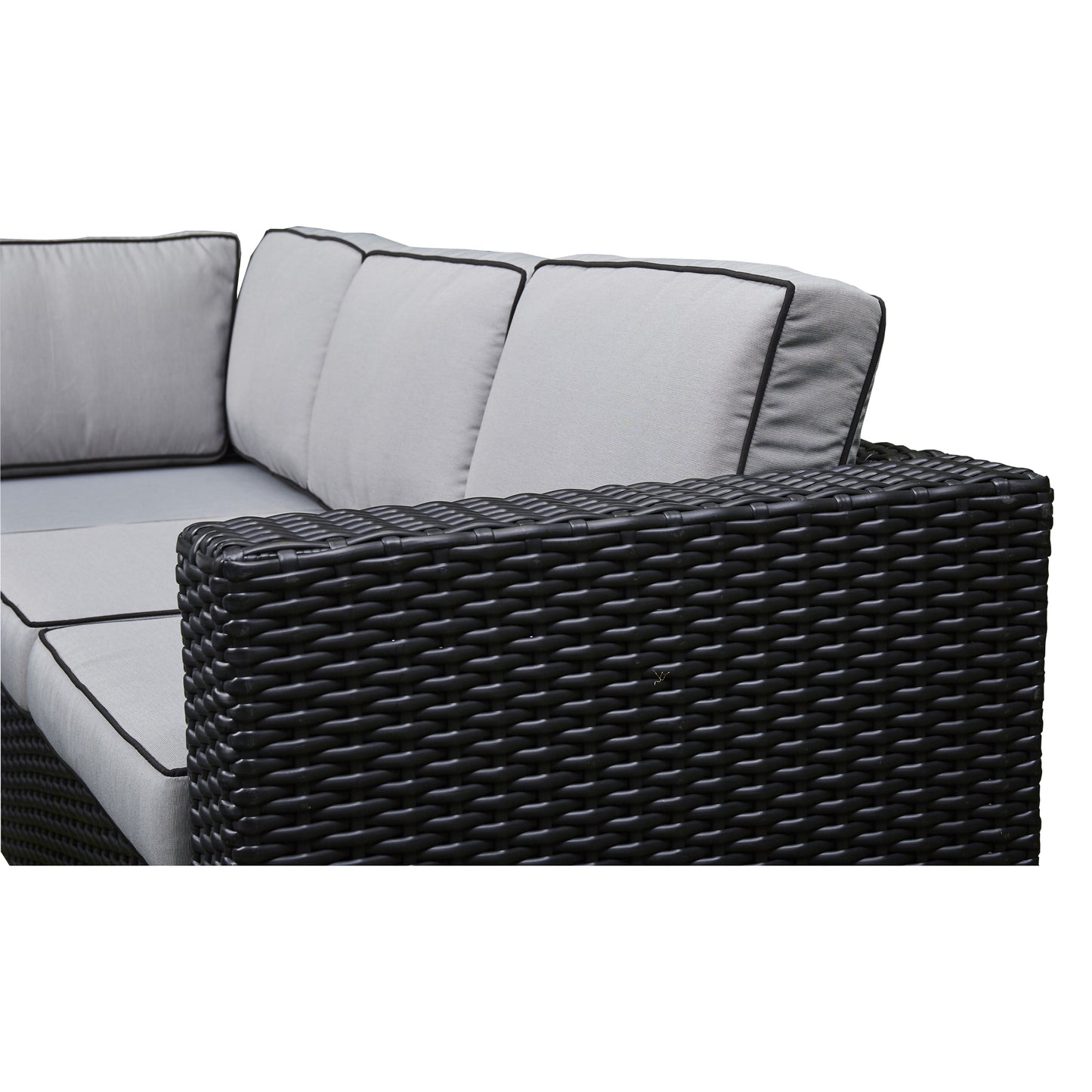Black Rattan Firepit Corner Sofa Dining Set – Outdoor Garden Furniture with Glass Table and Cushions