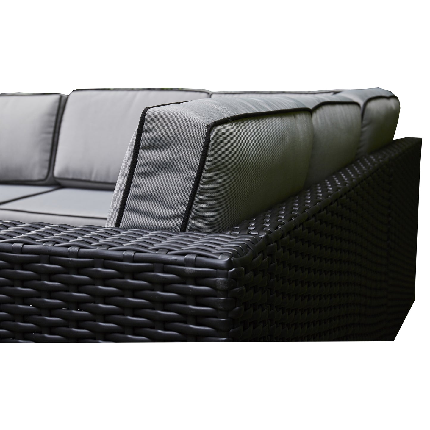 Black Rattan Firepit Corner Sofa Dining Set – Outdoor Garden Furniture with Glass Table and Cushions