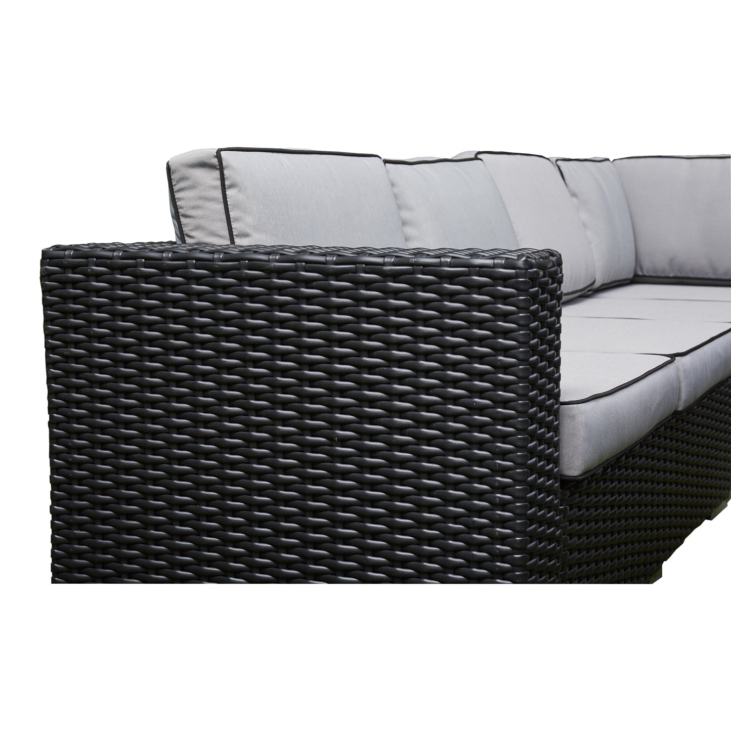 Black Rattan Firepit Corner Sofa Dining Set – Outdoor Garden Furniture with Glass Table and Cushions