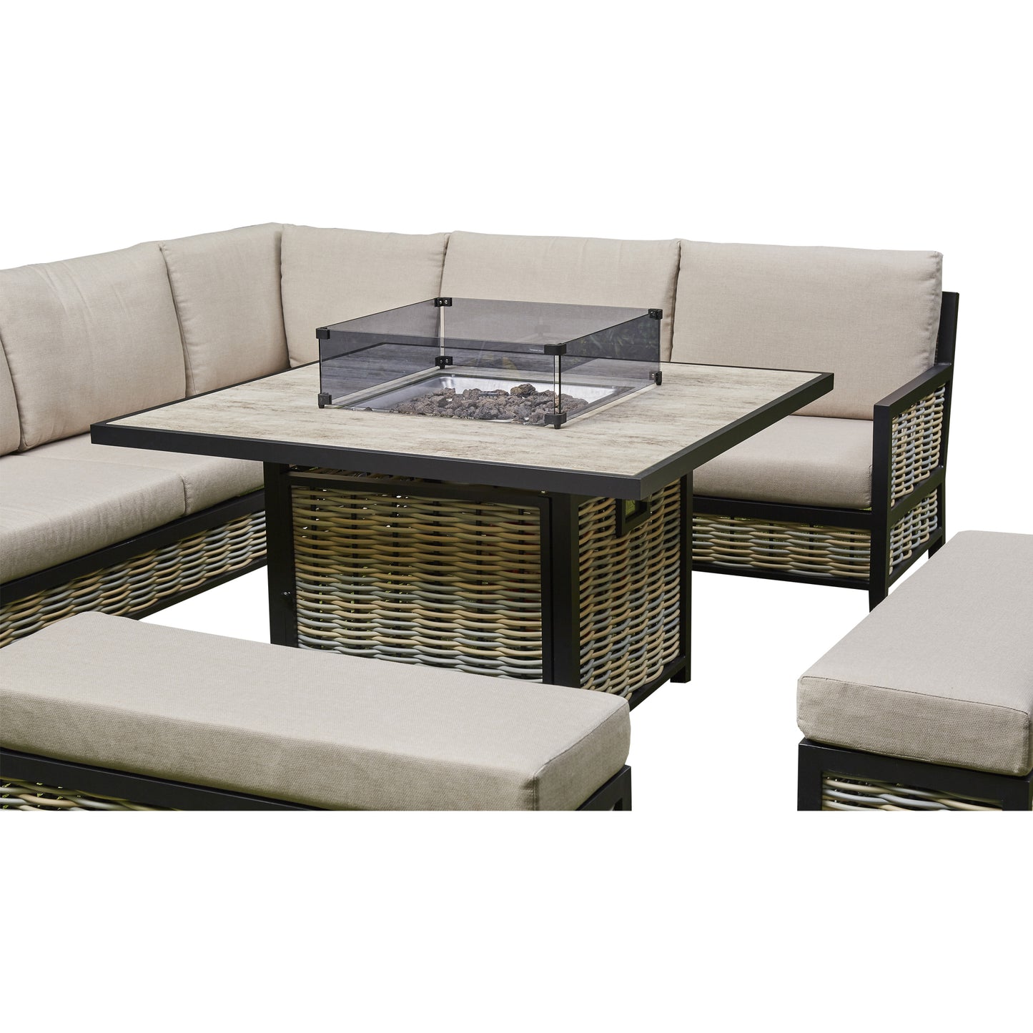 Beige Corner Outdoor Corner Sofa with 2 Benches