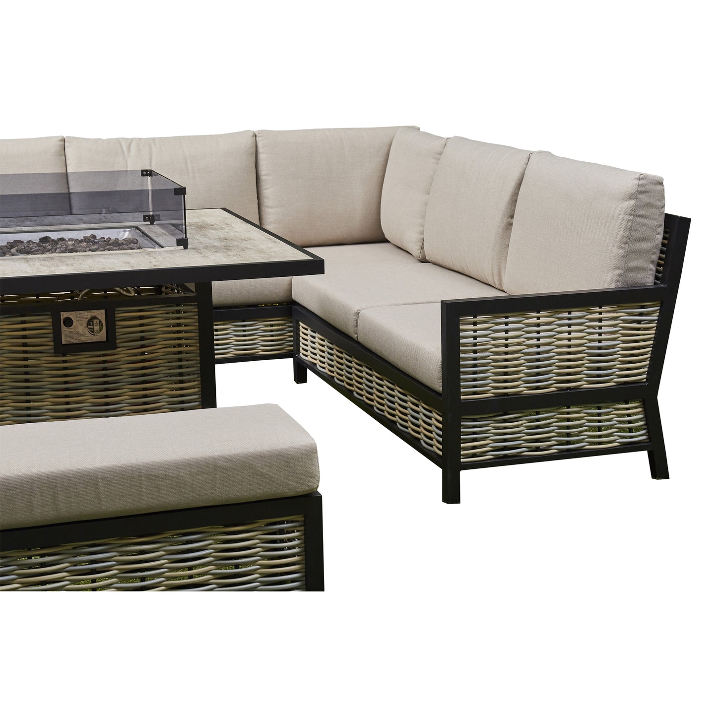 Beige Corner Outdoor Corner Sofa with 2 Benches