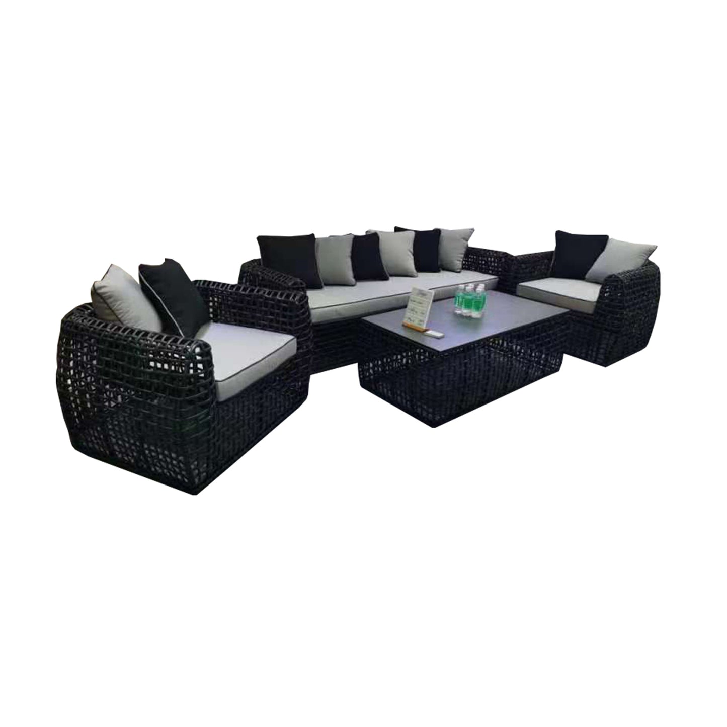 Rattan Outdoor Sofa Set - 3 seater, 2 chairs and coffee table. Grey or Black