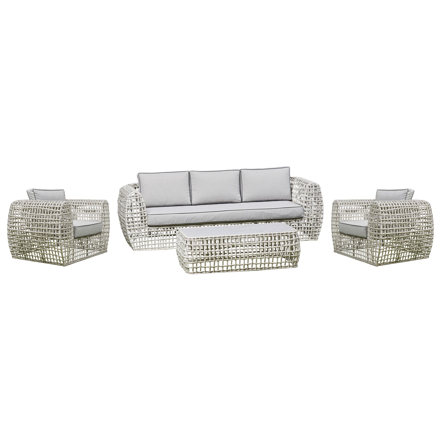 Rattan Outdoor Sofa Set - 3 seater, 2 chairs and coffee table. Grey or Black