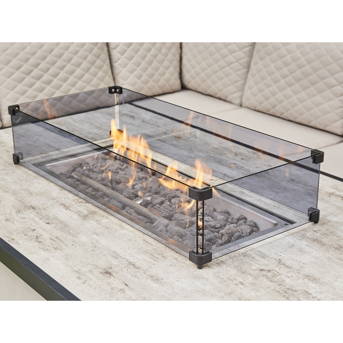 Corner Sofa Set, 2 Benches and Firepit. Grey or Beige
