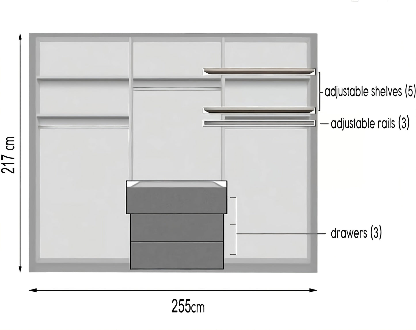 BANGKOK 255cm Hinged Door Wardrobe in White Matt - Modern Storage with Bi-Folding Access