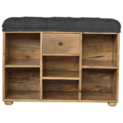 Black Tweed 1 Drawer Bench 100% Solid Mango Wood