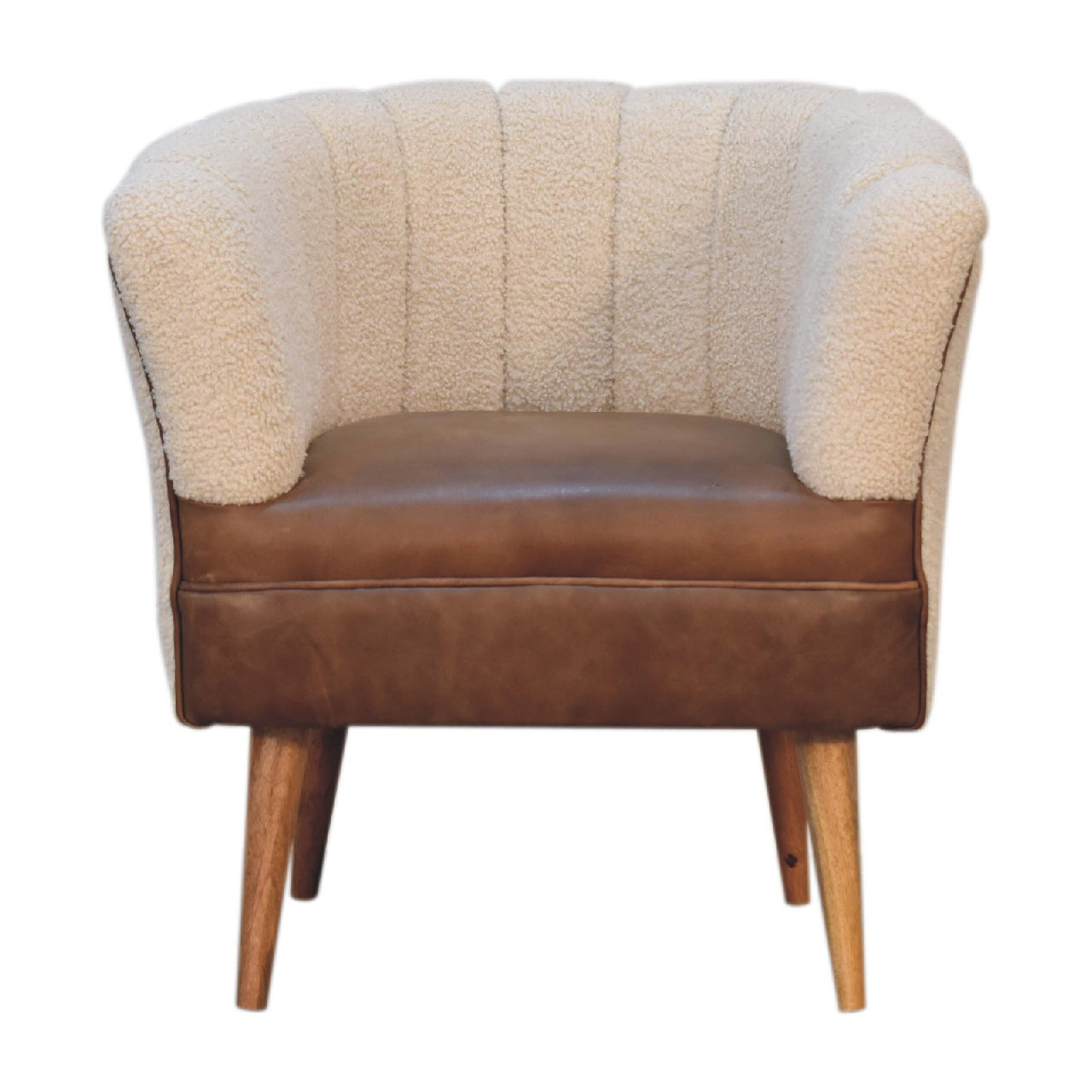 Boucle Cream Buffalo Armchair. Solid Mango Wood