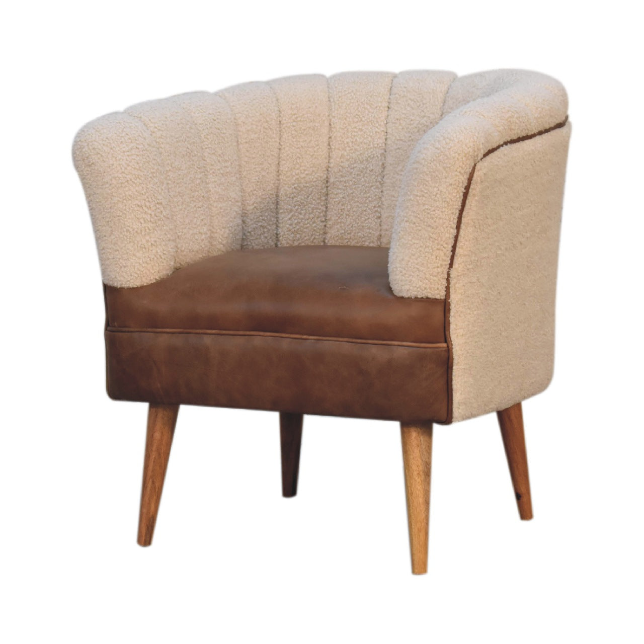 Boucle Cream Buffalo Armchair. Solid Mango Wood