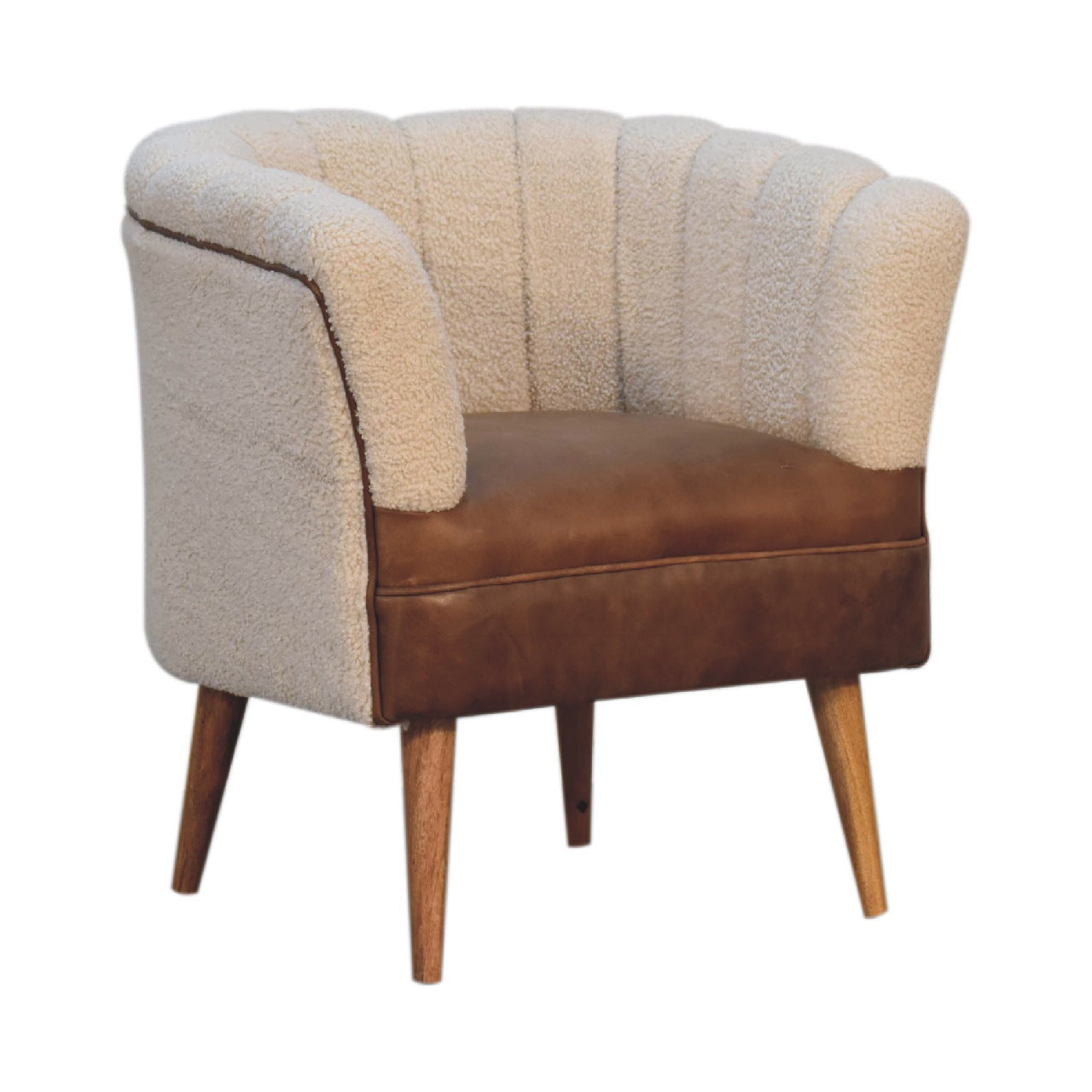 Boucle Cream Buffalo Armchair. Solid Mango Wood