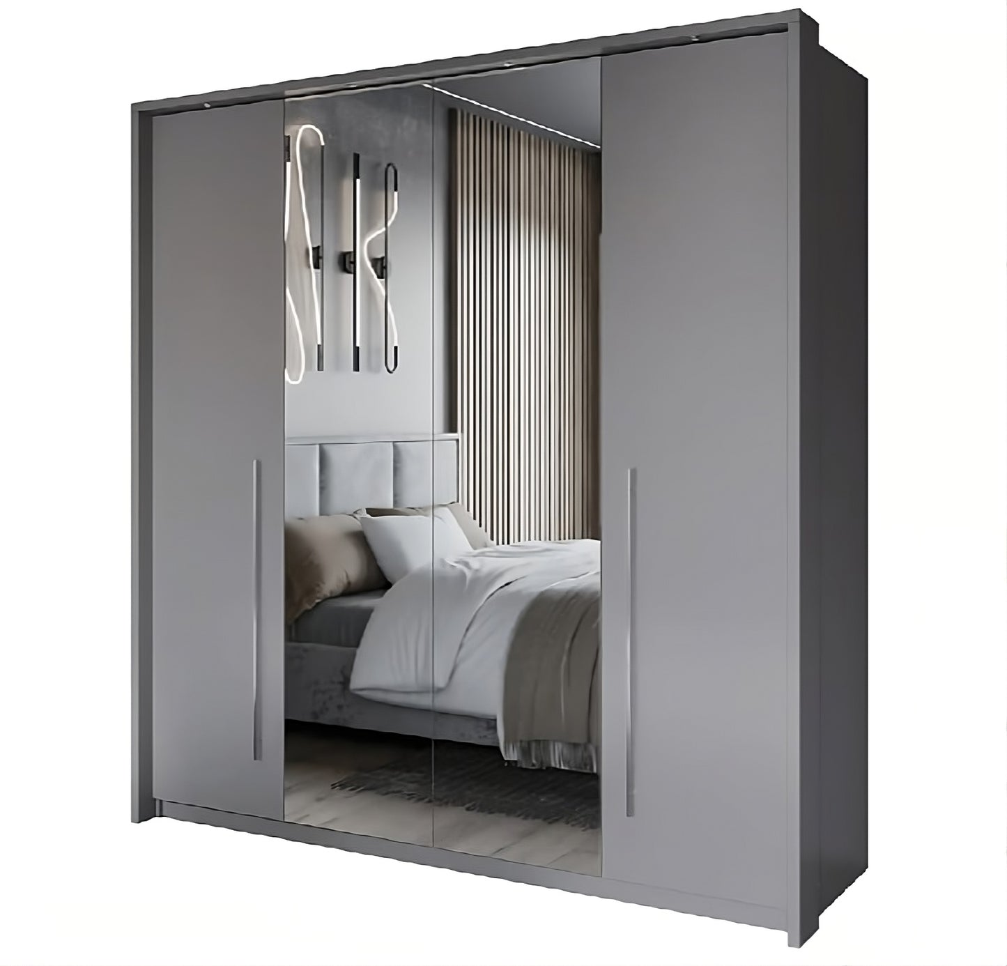 Brema 210cm Swing Bi-folding Door Wardrobe in White or Grey Matt