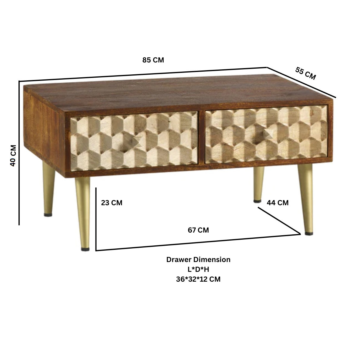 Edison Coffee Table with 2 Drawers Solid Mango Wood