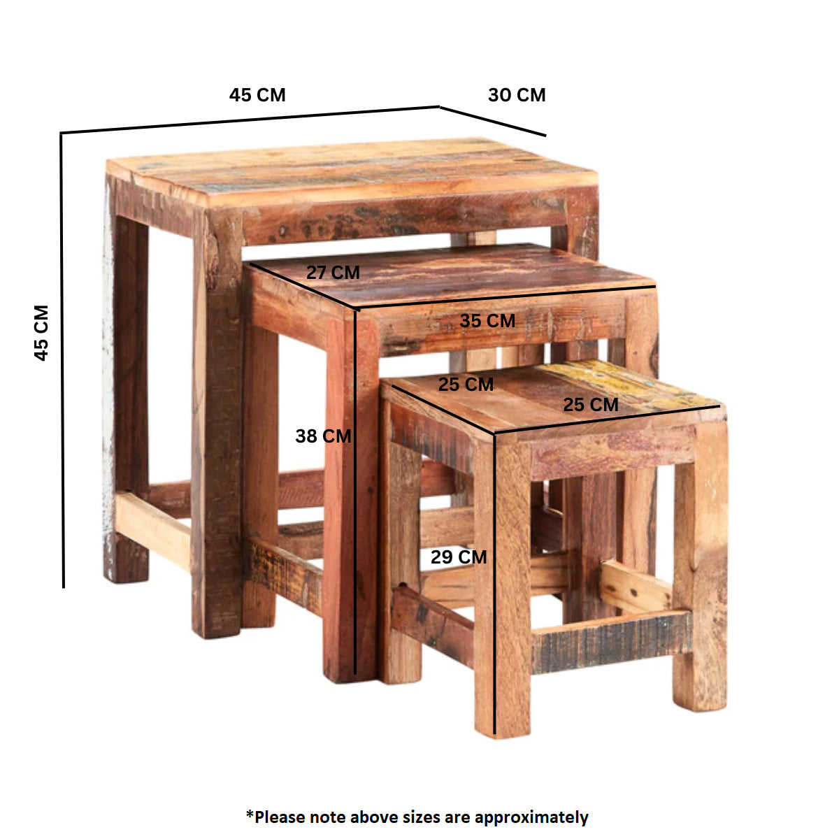 Coastal Nest of 3 Tables 100% Reclaimed Wood