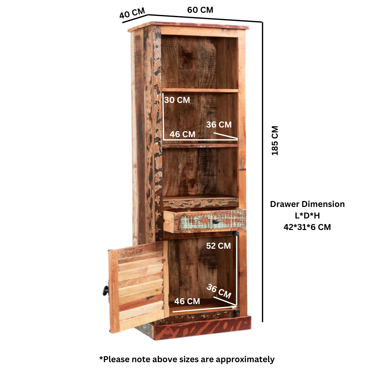 Coastal Narrow Bookcase 100% Reclaimed Wood