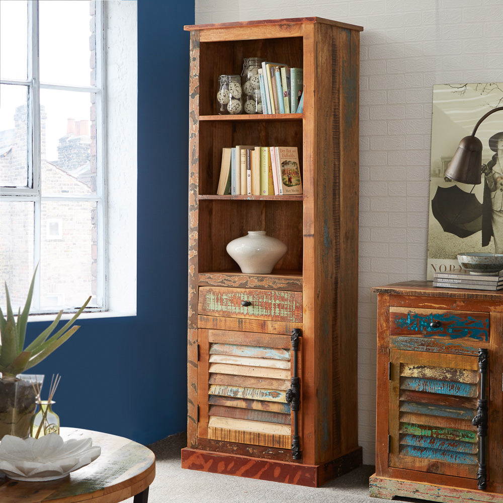Coastal Narrow Bookcase 100% Reclaimed Wood