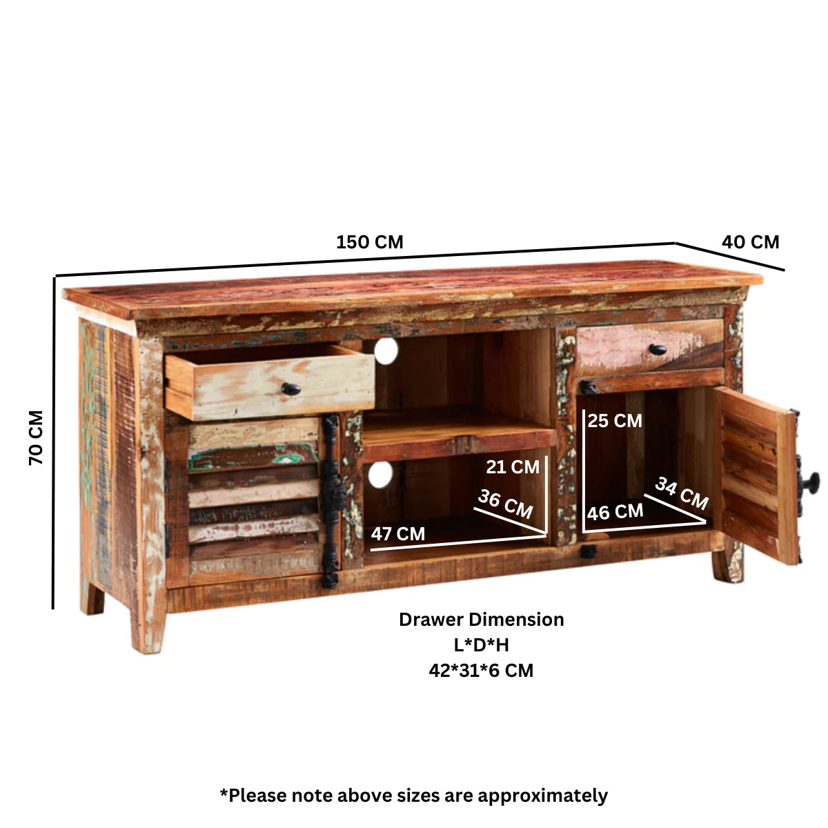 Coastal Large TV Media Credenza 100% Reclaimed Wood