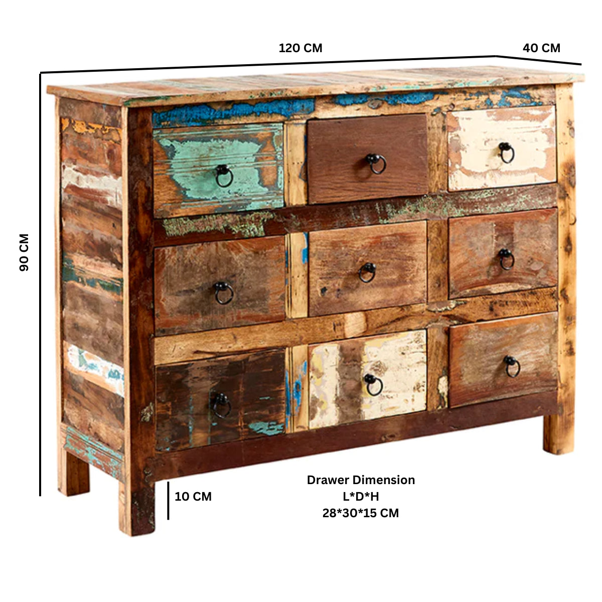 Coastal 9 Drawer Chest 100% Reclaimed Wood