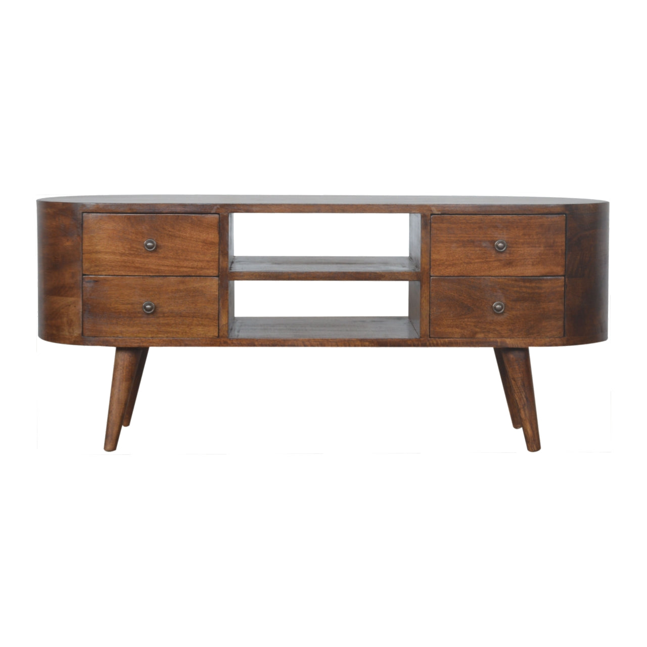 Chestnut Rounded Entertainment Unit. 100% Solid Mango Wood