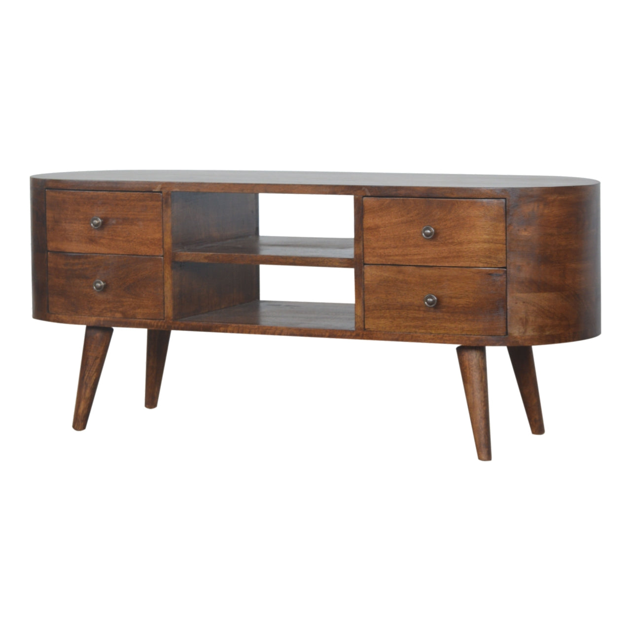 Chestnut Rounded Entertainment Unit. 100% Solid Mango Wood