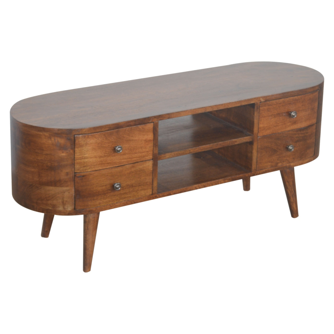 Chestnut Rounded Entertainment Unit. 100% Solid Mango Wood
